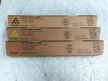 New Lot of 3 Ricoh Print Cartridges Yellow Cyan Black 842307 842308 842309